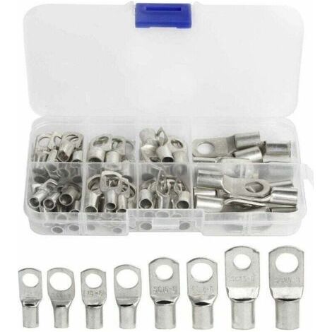 60 Pcs Cosses électrique Trou boulon en Cuivre étamé Connecteurs SC à sertir/souder pour cable de 6m㎡ 8m㎡ 10m㎡ 16m㎡ 25m㎡ Argent (1/5)