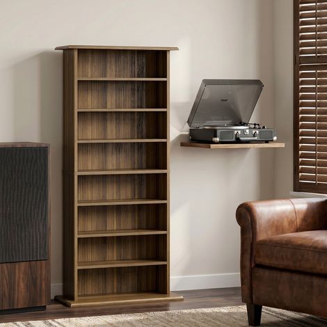 Rangements pour CD et DVD avec 8 compartiments et 6 étagères réglables, capacité max. 360 CD/185 DVD et Blu-ray, noyer (1/5)