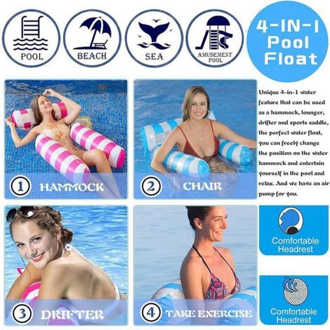 2pcs Hammac gonflable piscine - Modèle 4 en 1 multifonction Inclus pompe à air manuelle - Loisirs aquatiques et plage (1/5)