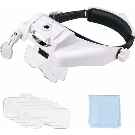 Tigrezy head magnifier with 3 LED lights – 5 removable lenses from 1.0x to 3.5x – 8x additional lenses – Adjustable headband for sewing and repair work (1/5)