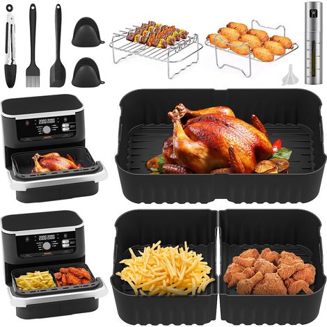 16 pezzi di accessori per friggitrice ad aria per Ninja Foodi Flexdrawer AF500EU 10,4 L, vassoio per accessori per friggitrice ad aria doppia Ninja Foodi AF500EU 5,2 L-10,4 L senza BPA, lavabile in la