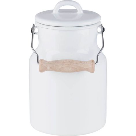 Riess Oma´s Milchkanne Emailledeckel/Holzgriff 1,5 Liter Emaille Classic Weiss (1/2)