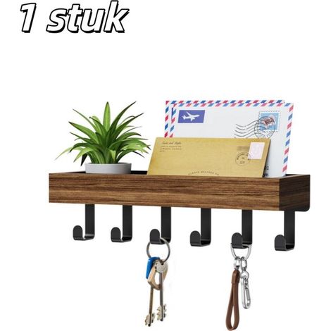 Porte-clés mural avec étagère de rangement en bois – Organiseur avec bac de stockage – Support pour entrée, salon, chambre et cuisine – Anthracite (1/5)