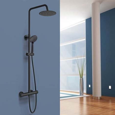 AICA ITALY Kit doccia con termostato 38℃ e deviatore manuale, saliscendi doccia regolabile 73-117cm, nero opaco (1/5)