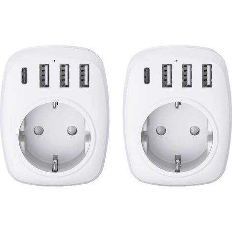 Lot de 2 adaptateurs UE/UK + 4USB - Voltman