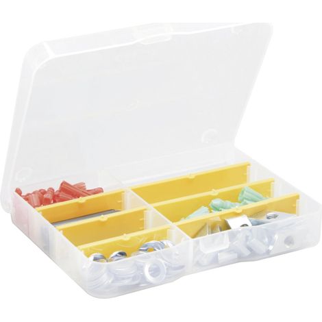 Allit Sortimentskasten EuroPlus Basic17/2-6, 2-8 Fächer,6 flexible Trennstege, 175 x 140 x 30 mm, transparent/gelb (1/2)