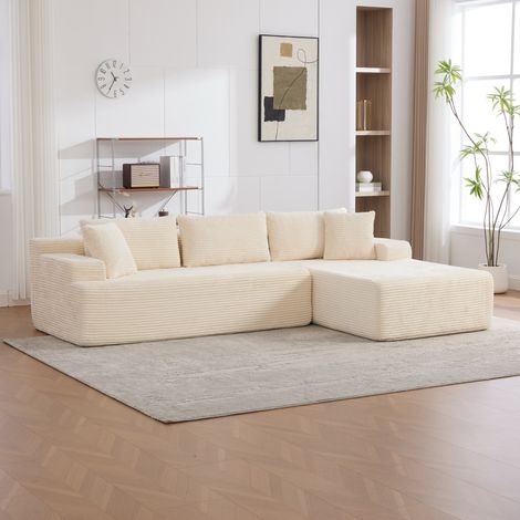 Sofá modular de compresión de tela chenille, relleno con espuma de alta elasticidad de 30D. Fácil de mover y con base antideslizante, ideal para salas de estar y otros espacios. IVORY (1/5)
