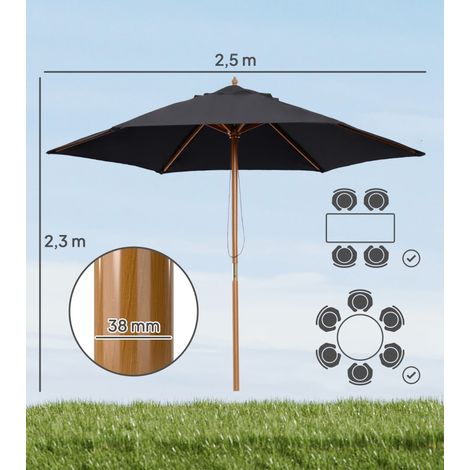 Outsunny Parasol bambou noir Ø2,5m, hexagonal double toit grand jardin (1/5)