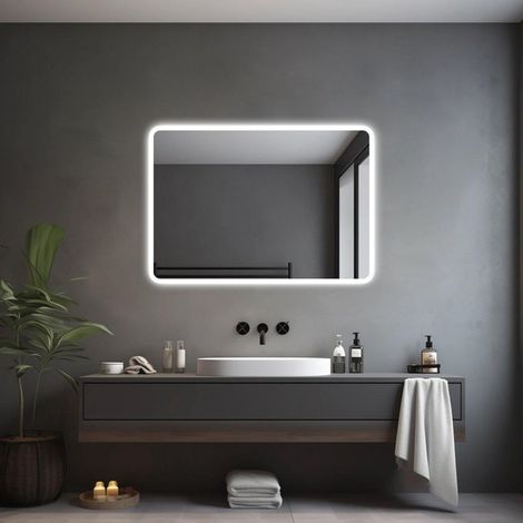 Saniclass Lumen Miroir de salle de bains - 100x70cm - avec coins arrondis - installation horizontale / verticale - éclairage LED indirect - chauffage (1/4)