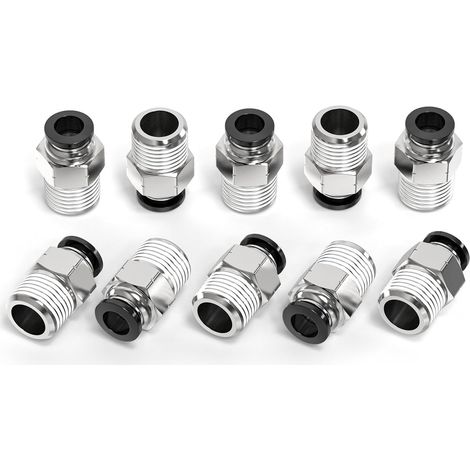 10 Pièces Raccords mâles droits pour tubes de 6MM OD x 1/8" BSP, Raccords pour tuyaux pneumatiques pour outils à air comprimé (1/5)