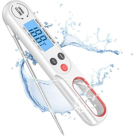 Thermomètre à viande numérique pour la cuisson, sonde pliante à lecture instantanée Thermomètre à bonbons étanche pour viande, friture, pâtisserie, cuisine, cuisine en plein air, grillades et liquides