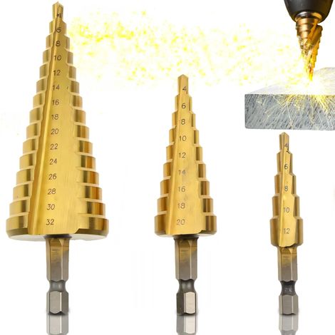 3-teiliges HSS-Stufenbohrer-Set – Kegelbohrer – Geeignet für Edelstahl, Metall, Holz und Kunststoff (1/5)