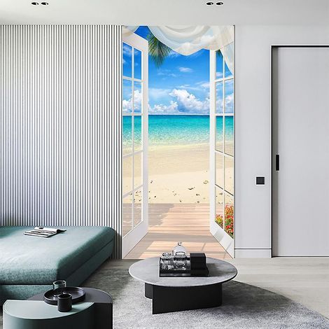 Sticker mural 3D en PVC, 77 x 200 cm, motif vue romantique sur la mer, idéal pour le salon, la cuisine, la chambre ou la salle de bain. Parfait pour une décoration intérieure. Convient également pour (1/5)