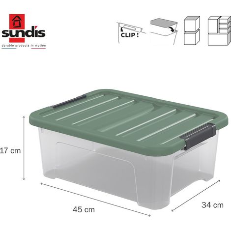 Caja con clip WAVE BOX SUNDIS, 17 L, 45 x 34 x 17 cm (ancho x profundidad x alto) SUNDIS (1/4)