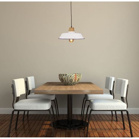 Lampada a sospensione vintage in legno e ceramica smaltata 36 cm