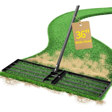 Heavy Duty Lawn Leveling Rake 36 Inch Handle 72 Inches Long for Lawn and Soil, Soil Leveling Tool for Lawn, Garden, Golf Course Maintenance (1/5)