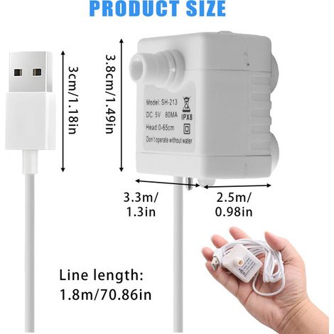 Pompe à Eau Submersible USB 5V Mini Pompe Hydraulique Silencieuse Réglable pour Fontaine Aquarium Bassin et Distributeur d'Eau pour Chat Chien (1/5)