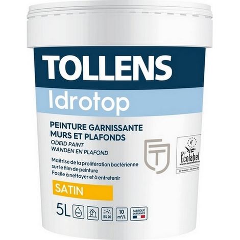 Tollens – Peinture acrylique satinée pour murs et plafonds – Couleur blanche – 5L – Antibactérienne et facile à nettoyer – Séchage rapide en 2h