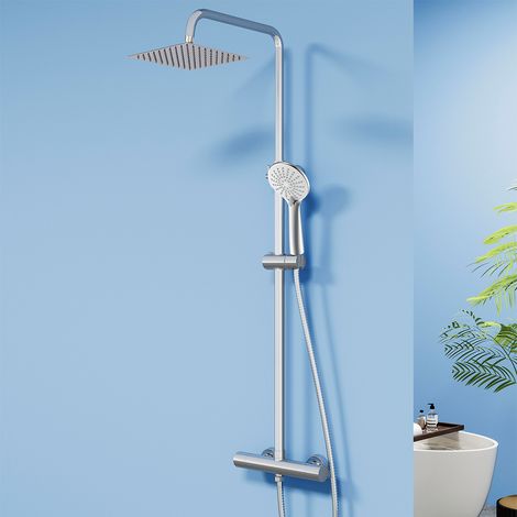 Set doccia a pioggia 20cm con miscelatore termostatico, asta Regolabile 75-125cm e doccetta con 3 modalità d'uso, cromo lucido