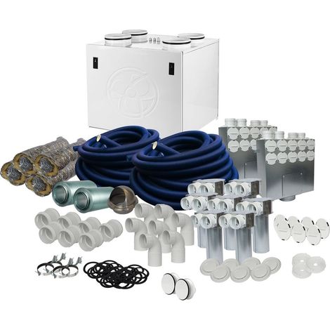 Kit de ventilation VMC double flux jusqu'à 110 m² – Débit max élevé – Filtre G4 pour air pur – Capteur d'humidité intégré – Blauberg