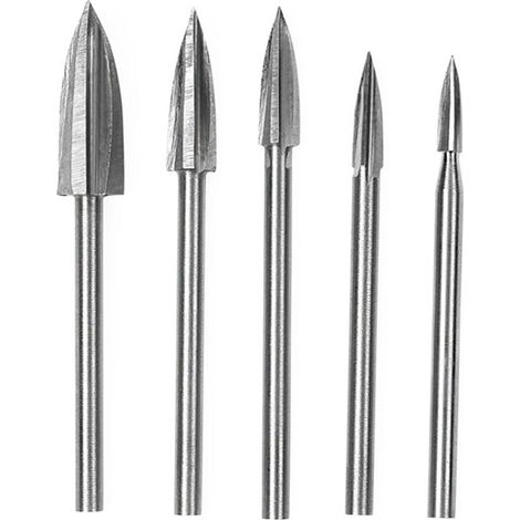 Handschleifwerkzeug, Holzschnitzwerkzeuge zum Schleifen und Gravieren, 5-teiliges Set weißer Stahlbohrer mit 3 mm, 4 mm, 5 mm, 6 mm und 8 mm Klingen