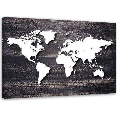 Tableau sur toile Carte du monde bois gris bureau 60x40 (1/5)