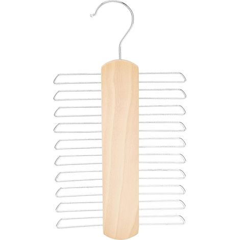 Krawatten- und Gürtelhalter aus Holz mit 20 Schlitzen, Naturfarbe, 16 cm, 2er-Set (1/5)