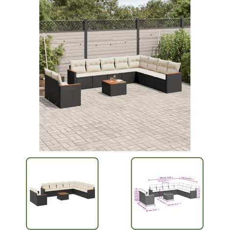 The Living Store 11-tlg. Garten-Sofagarnitur mit Kissen Schwarz Poly Rattan - Gartenmöbel Set - Esszimmergarnitur - Outdoor Möbel - Lounge Sofa - Rattan Gartenmöbel (1/3)
