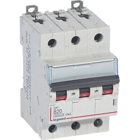 Disjoncteur DX³6000 10kA arrivée haute et départ bas à vis 3P 400V - 20A - courbe B - 3 modules - LEGRAND