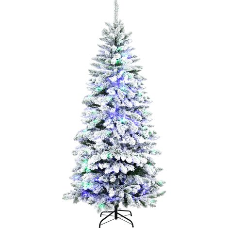 Homcom – Sapin de noël lumineux 210 cm enneigé – 829 branches – LED multicolores – Métal – Usage intérieur – Structure stable et ignifugée (1/5)