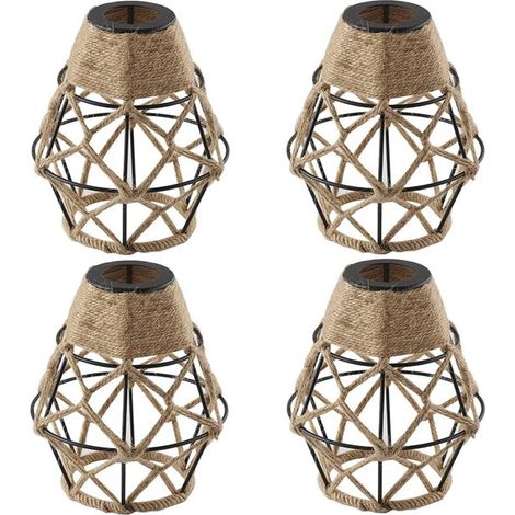 Jaula metálica, pantalla tejida a mano en cuerda de yute natural neutra, lámparas de techo/colgantes, lámparas de mesa/pie, paquete de 4 (1/5)