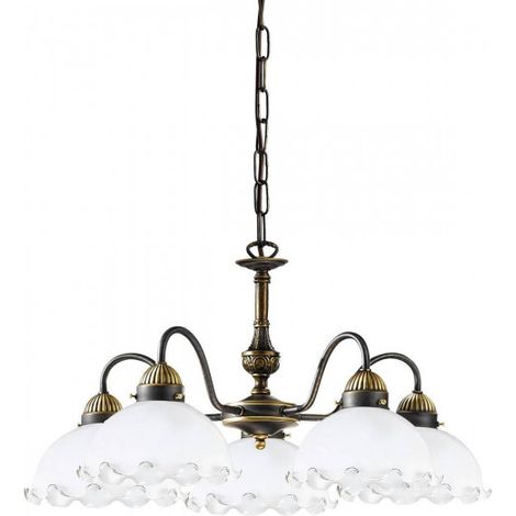 Kolarz NONNA - Lustre à 5 bras en verre de style cottage, laiton antique mat, 5x E27 (1/3)