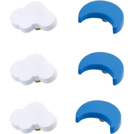 Lot de 6 boutons de tiroir en caoutchouc souple, forme dessin animé lune et nuage, pour enfants.