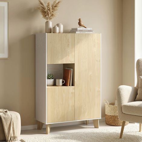 Buffet cuisine 6 Bois compartiments portes fermeture douce blanc/couleur