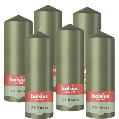 Bougie Pilier - Vert Olive - 20cm - 6 Pièces - Bougie Décorative - Contient Cire Végétale Naturelle - sans Huile de Palme (1/5)