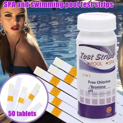 ROKOO 2 en 1 bandelettes de test d\'eau Test dureté chlore PH Alcalinité Spa Piscine Test sans total qualité l\'eau pour piscine spa (1/4)