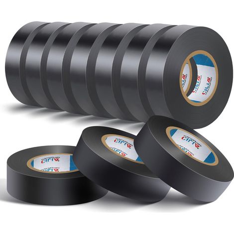Lot de 10 Chatterton CILIA Ruban Adhésif Isolant Électrique PVC 19mm x 25m Scotch Électricien Professionnel Ignifuge 600V Chatertone Isolant Multicolore Couleur: Noir Spécial Fil de Phase