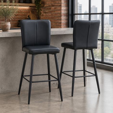 Lot de 2 tabourets de bar 44x44x101 cm noirs en simili cuir et métal, ergonomiques - CHICFURN (1/5)