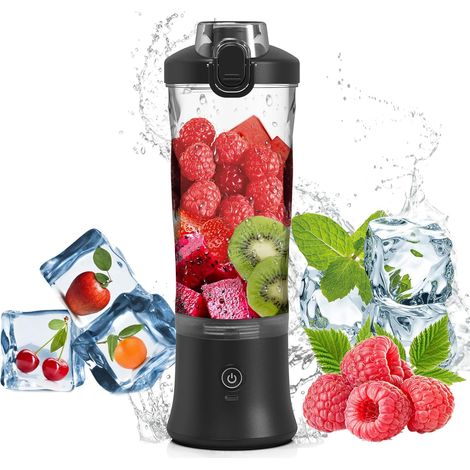 Zoternen Mixeur portable pour boissons frappées et smoothies - Rechargeable par USB - 600 ml - Mini mixeur avec 6 lames  pour le sport, les voyages, la salle de sport (noir) (1/5)