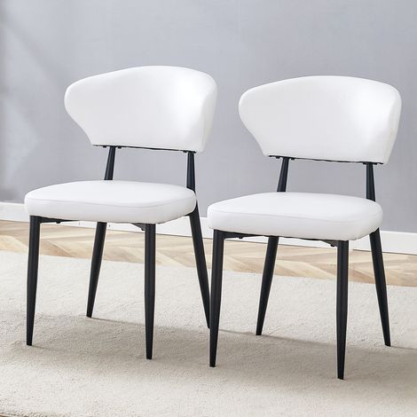 Lote de 2 sillas de comedor en PU y metal con respaldo ergonómico, blanco y negro (1/5)