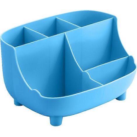Organiseur de bureau, boîte de rangement pour stylos, crayons et cartes, pour bureau, fournitures de bureau, coiffeuse - Bleu (1/5)