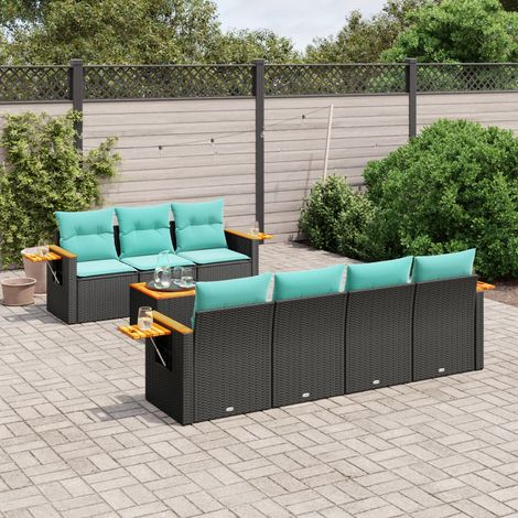 8-tlg. Garten-Sofagarnitur mit Kissen Schwarz Poly Rattan (1/5)