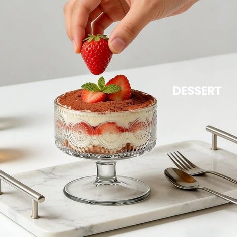 Lot de 6 coupes à dessert en verre, verrines à pied transparentes vintage de 180 ml, bols à dessert pour rosace (1/5)