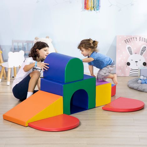 7PCS Parcours motricité bébé, jouet d'escalade, blocs de mousse avec housse en similicuir, jeux éducatifs pour tout-petits, multicolore (1/5)