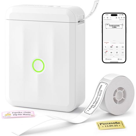 Imprimante d'étiquettes mini D110, avec 1 rouleau d'étiquettes autocollantes, blanche Bluetooth, imprimante d'étiquettes portable, compatible iOS et Android, idéale pour la maison, l'école et le bure (1/5)