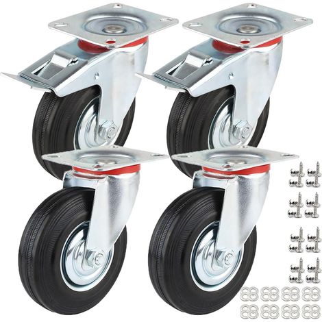 Roulettes Pivotantes pour Charges Lourdes 125 mm, Lot de 4 Roulettes pour Meubles avec Frein jusqu'à 400 kg, Roue en Caoutchouc Roues Industrielles Pivotante à 360°(2 Roues + 2 Roues frein) (1/5)