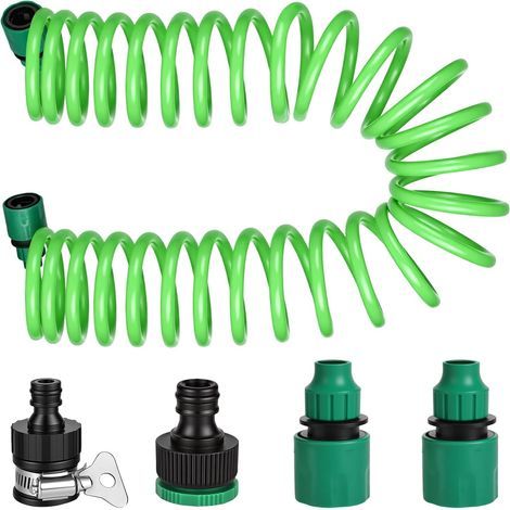 Tubo da giardino flessibile a spirale da 7,5 m - Kit completo per doccia da giardino, tubo da giardino espandibile per irrigare il giardino, animali domestici, lavaggio auto, giardinaggio (7,5 m) (1/5)