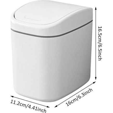 Poubelle De Bureau - Couvercle Fermé - Compacte 2 L - Blanche - Pour Espace De Travail Et Maison - 1 Pièce (1/5)