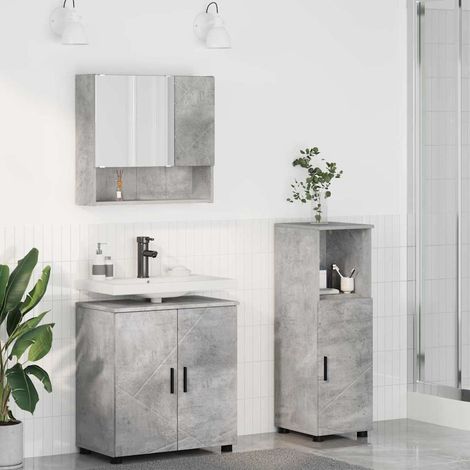 Badezimmermöbel Set Wandmontiert 3 pcs Betongrau Holzwerkstoff (1/5)