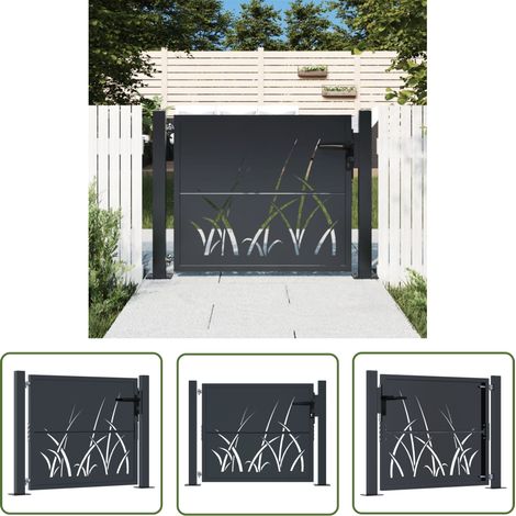 The Living Store Gartentor Anthrazit 105x105 cm Stahl Gras-Design - Gartentor - Metalltor - Stahltür - Zaun - Einfahrtstor (1/5)